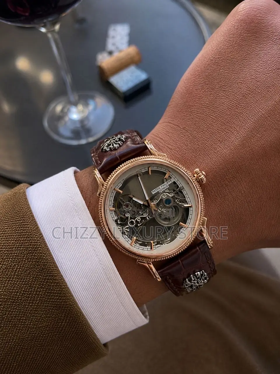 Patek Philippe Quality Luxury Chronograph Genuine Leather Wristwatch