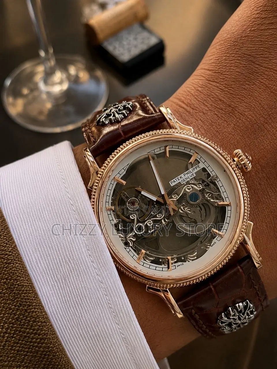 Patek Philippe Quality Luxury Chronograph Genuine Leather Wristwatch