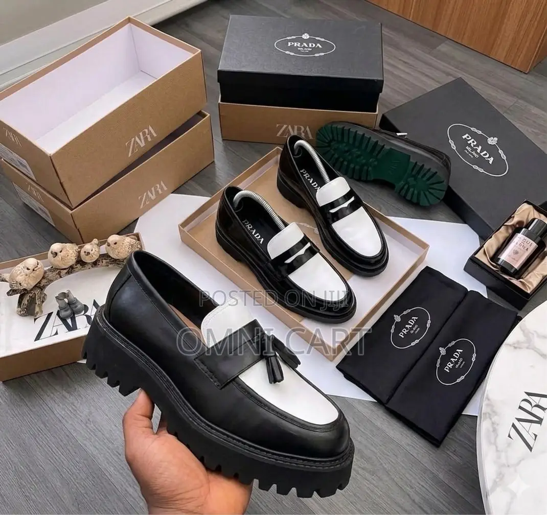 Prada Zara Monochrome Two-Tone Luxury Penny Tassel Leather Loafers