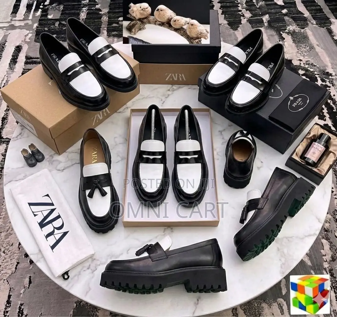 Prada Zara Monochrome Two-Tone Luxury Penny Tassel Leather Loafers