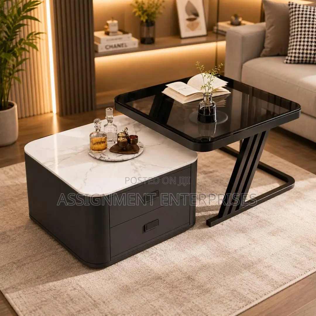 2in1 Real Marble Center Table With Double Drawer