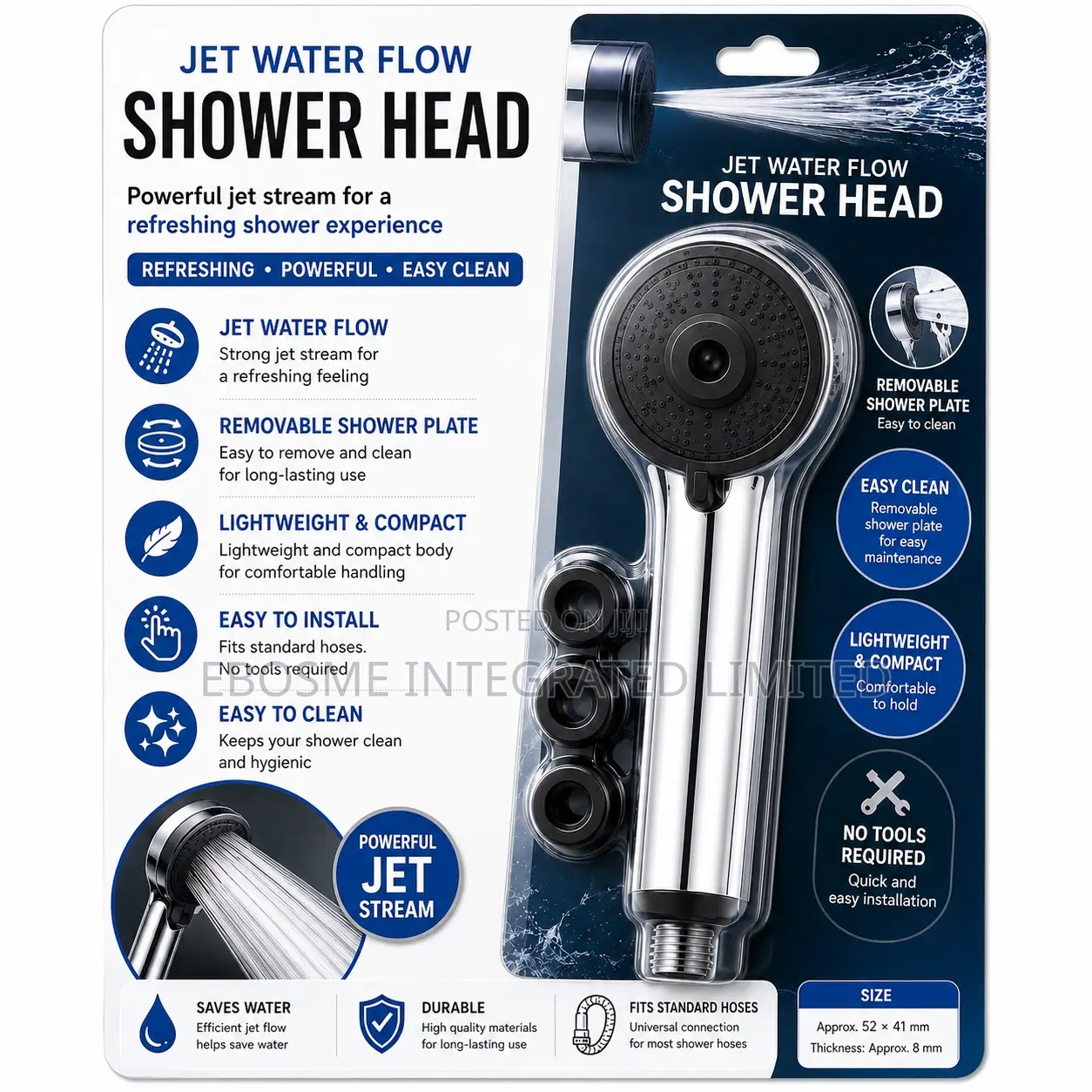 Jet Water Flow Shower Head – High Pressure Handheld Shower Head