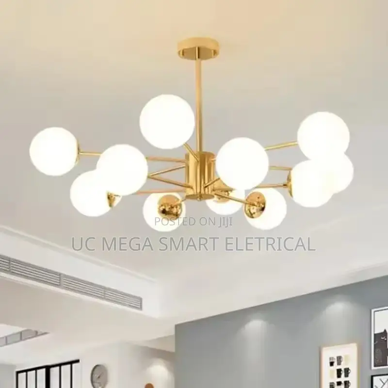 Gold Plate Lustre Led Chandelier E27 Bulb Glass Shadehangingchandelier