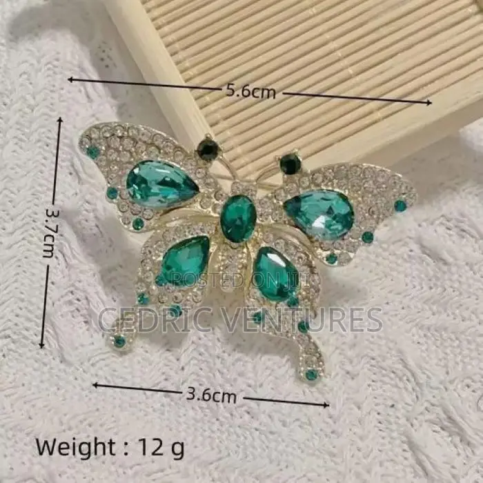 Green Butterfly Brooch Pin With Sparkling Rhinestones for Women