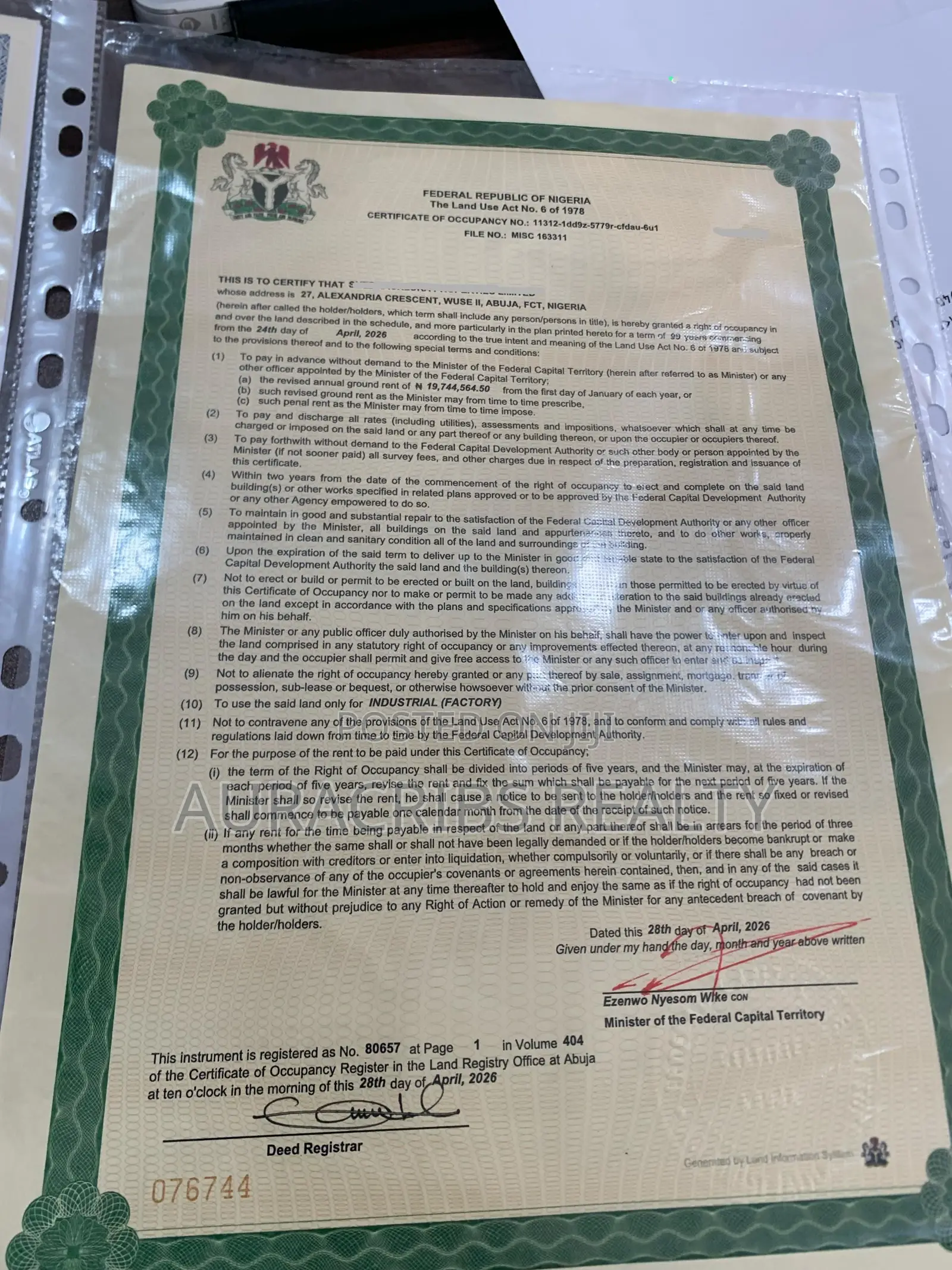 Cadastral D92 Plot 297 Idu Industrial Layout FCT Abuja