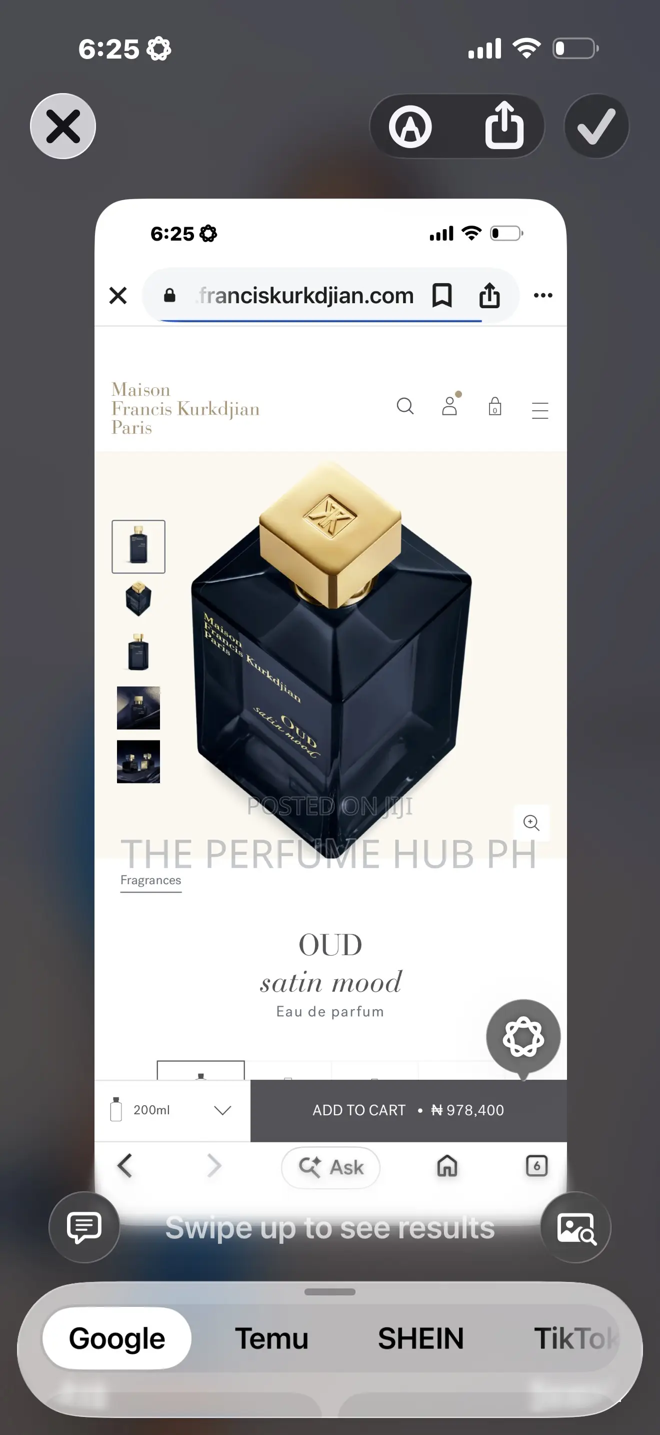 Oud Satin Mood Maison Francis Kurkdjian 200ml Open Box
