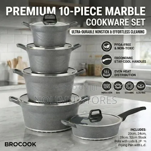Brocook 10 PCS Die-Cast Non-Stick Granite Cookware Set 20-32cm