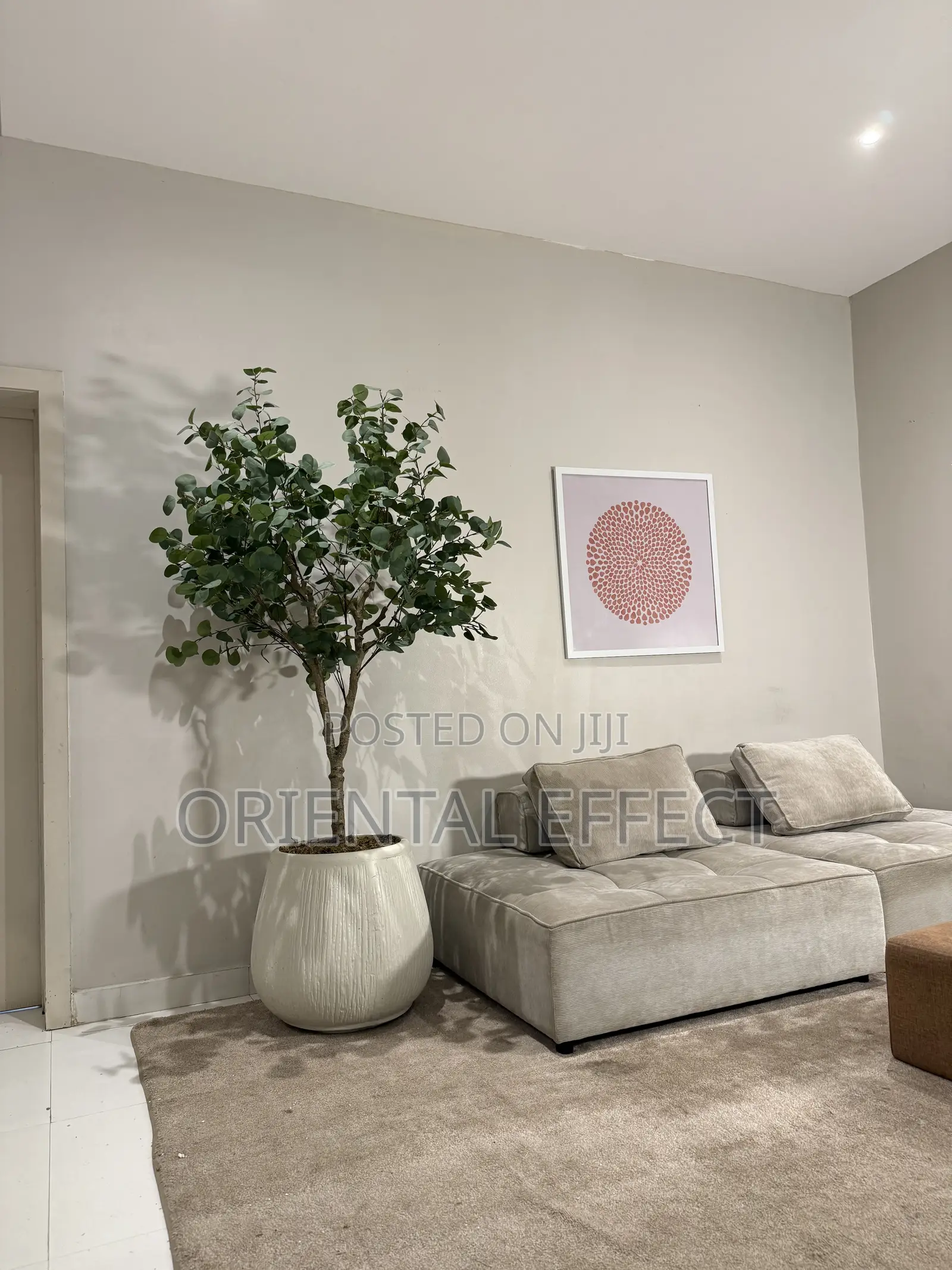 Twin Eucalyptus Tree in Nude Rough Big Merlot Pot – Interior Styling