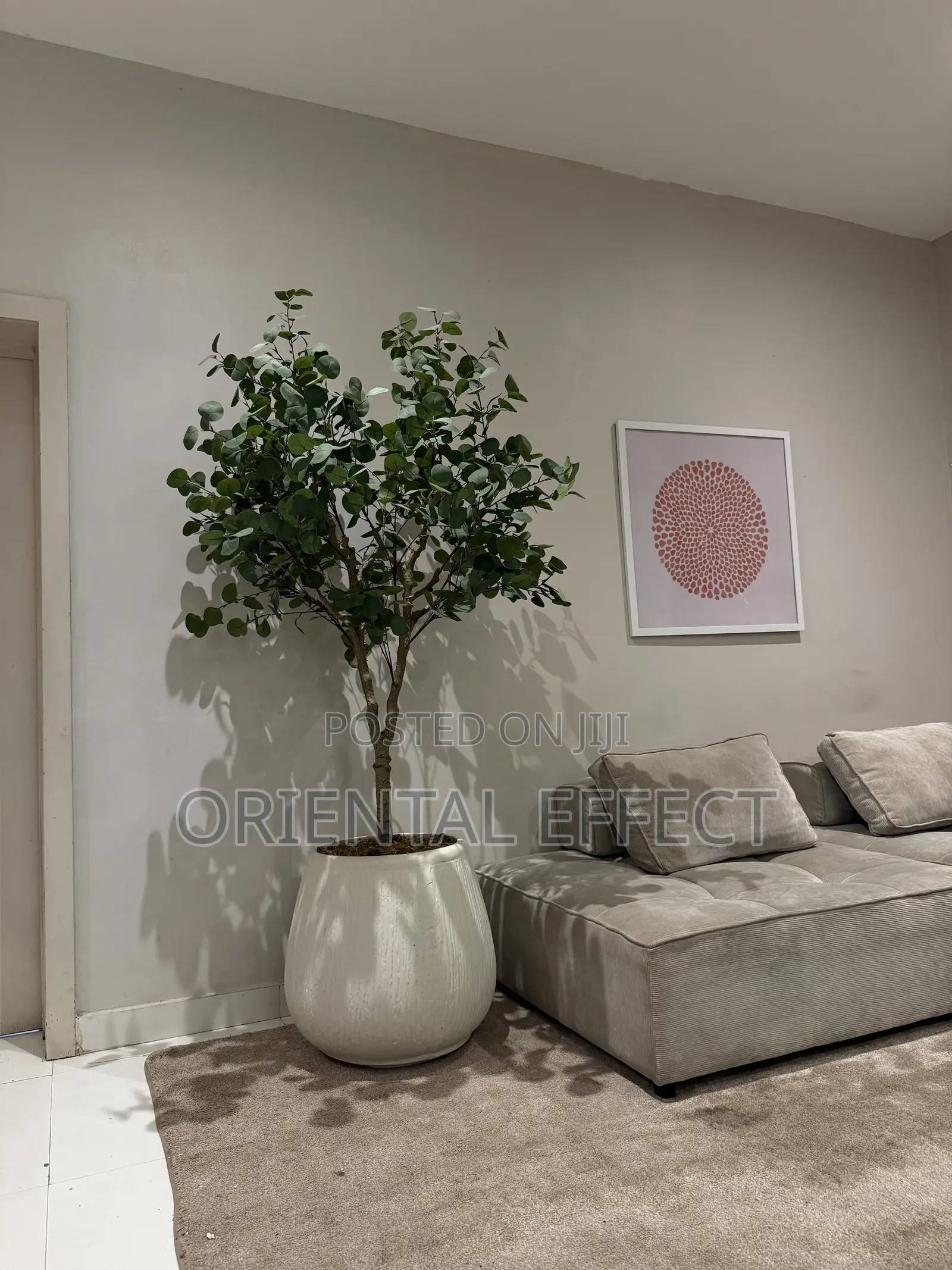 Twin Eucalyptus Tree in Nude Rough Big Merlot Pot – Interior Styling