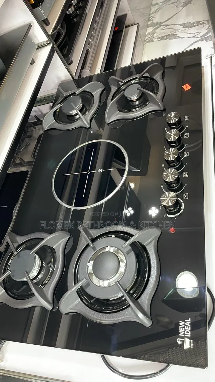 New Ideal 5-Burner Hybrid Cooktop – 4gas + 1electric Ceramic/Glass Hob