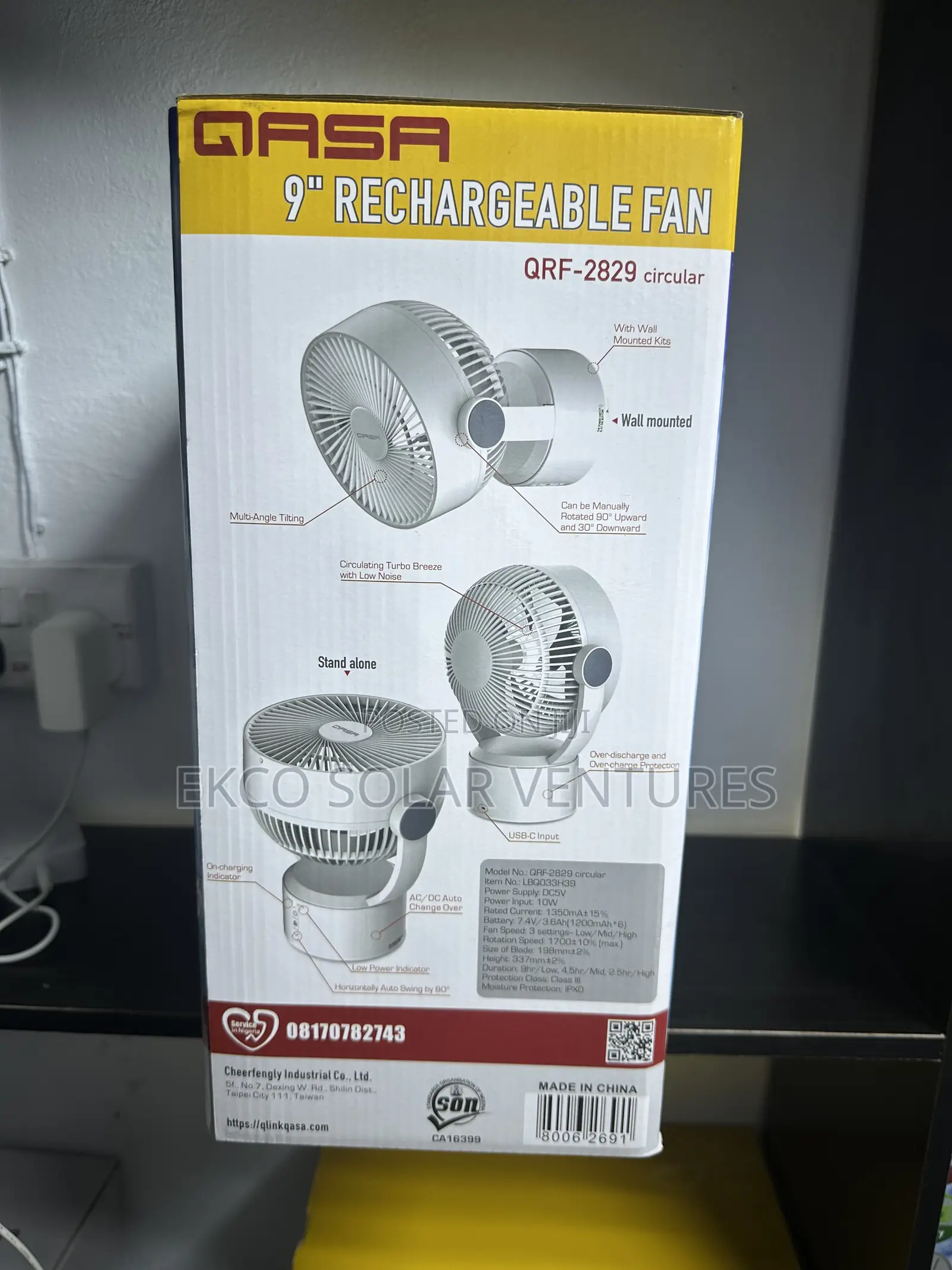 Qasa 9" Circular Rechargeable Fan