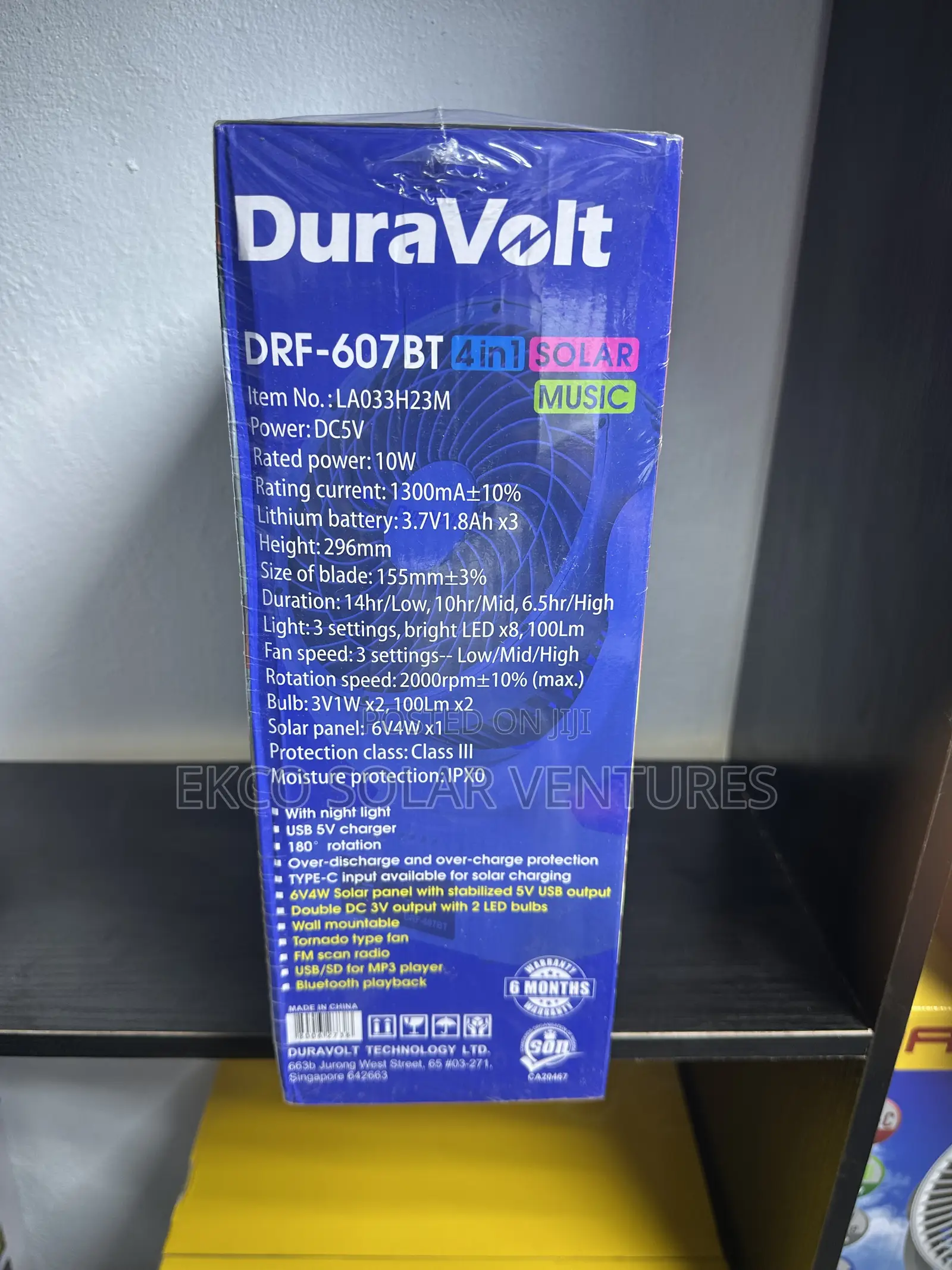 Duravolt 7" 4in1 Solar Music Rechargeable Fan