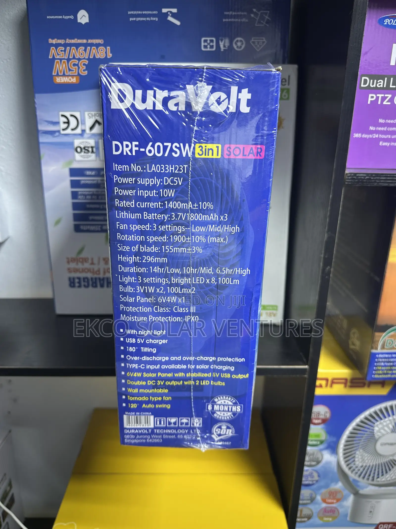Duravolt 7" 3in1 Solar Rechargeable Fan