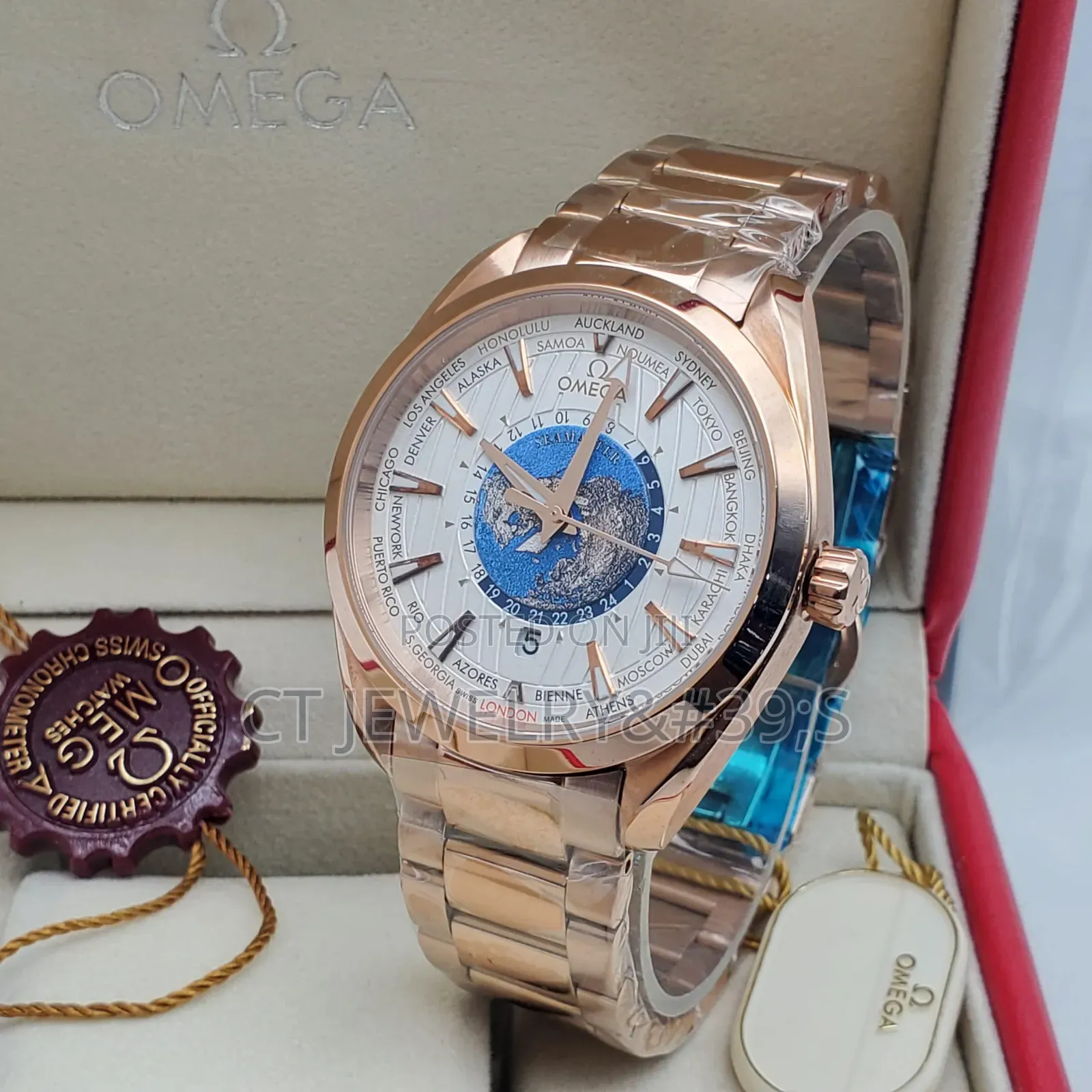Luxury-Inspired Omega Seamaster Worldtimer GMT Watch, Stainless Steel