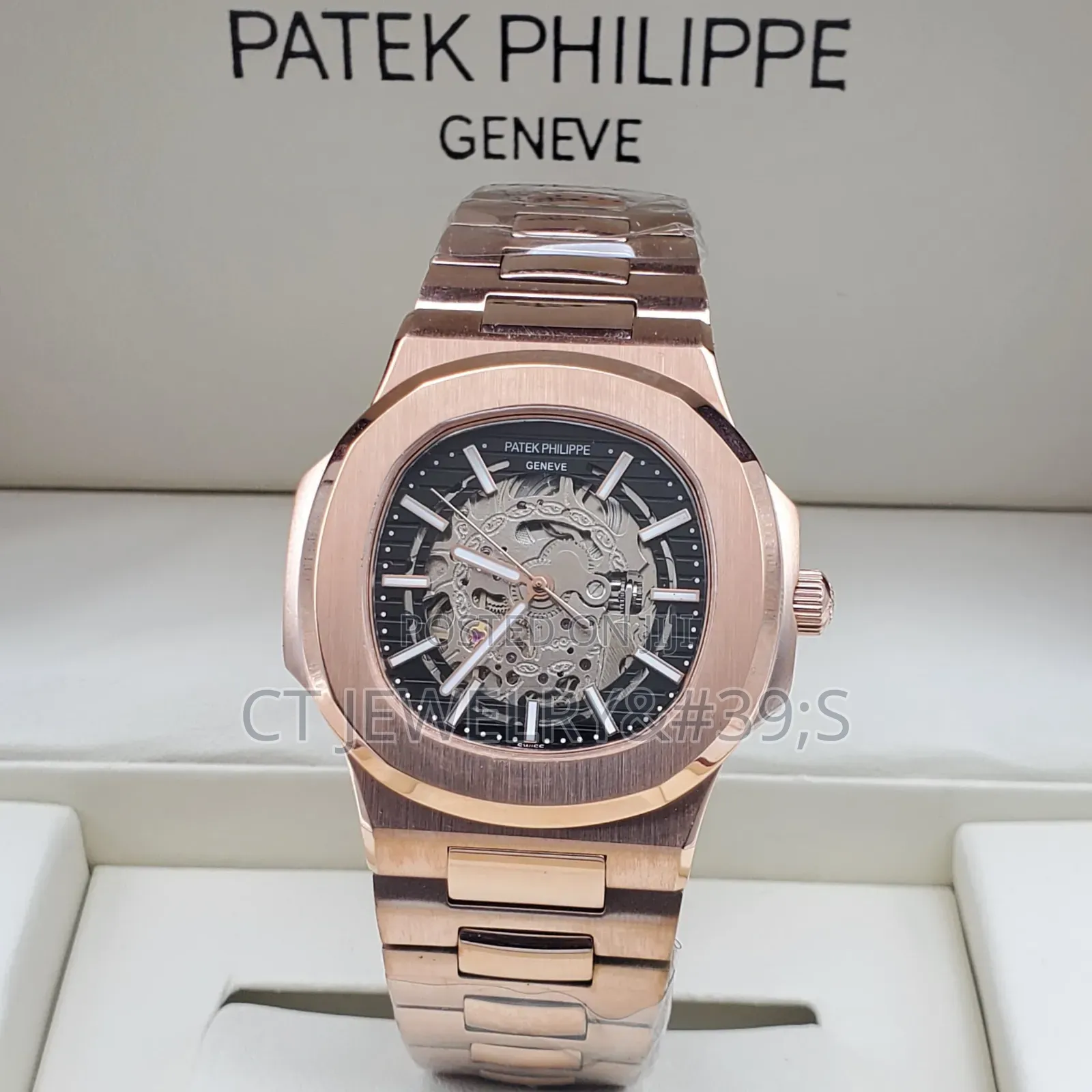 Luxury Inspired Skeleton Automatic Watch Silver Steel, Nautilus Style