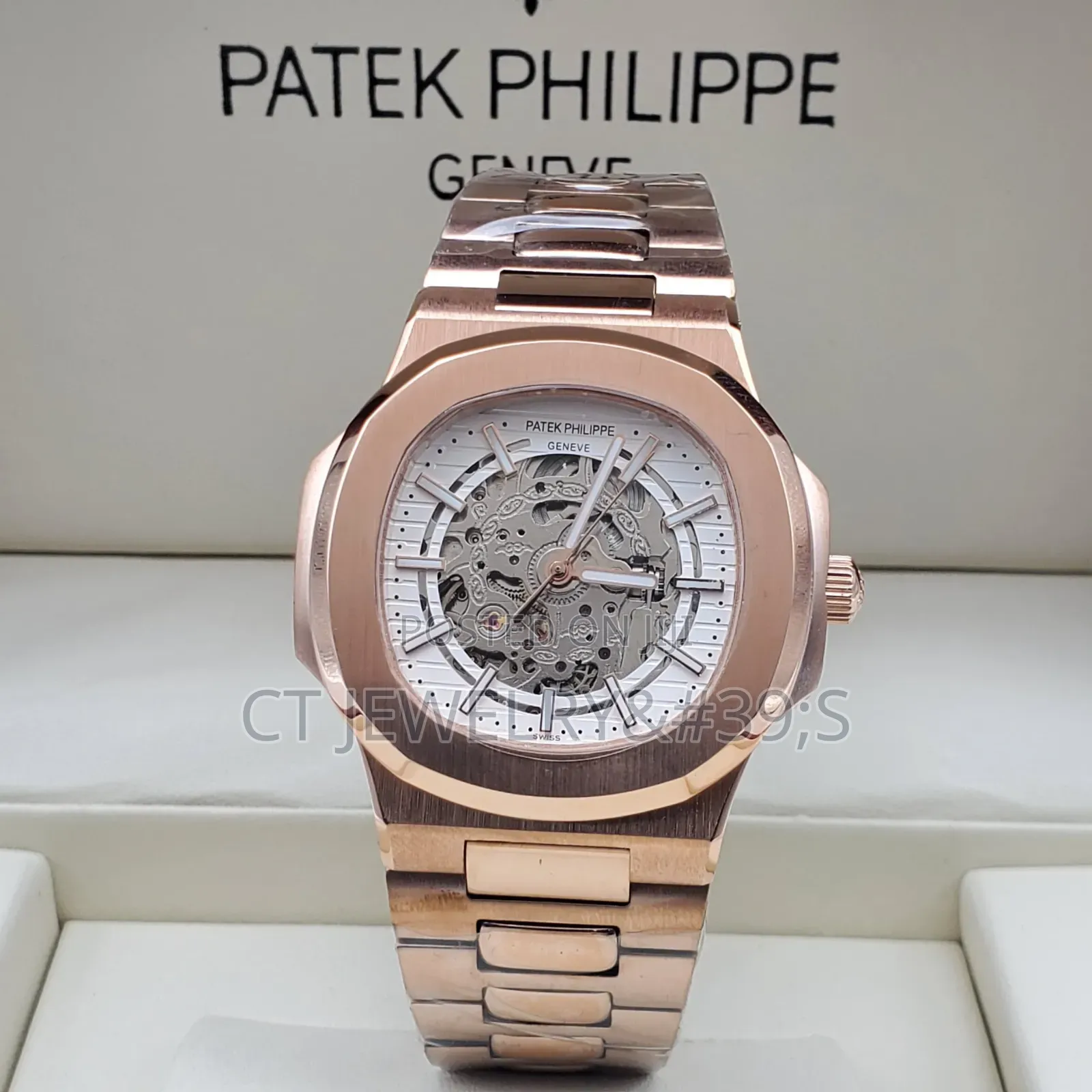 Luxury Inspired Skeleton Automatic Watch Silver Steel, Nautilus Style