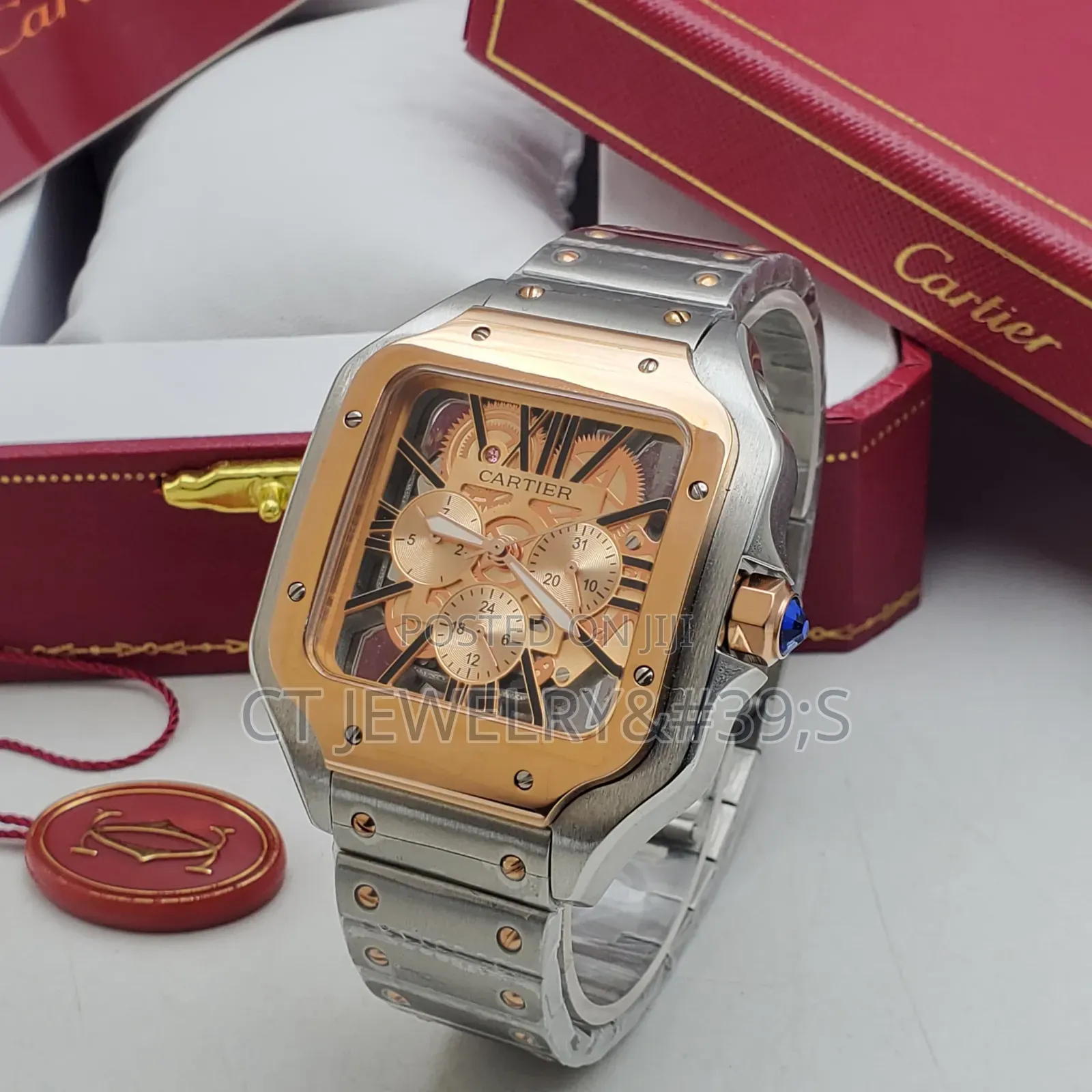 Luxury Inspired Santos Skeleton Watch Two Tone, Steel Strap, Quality
