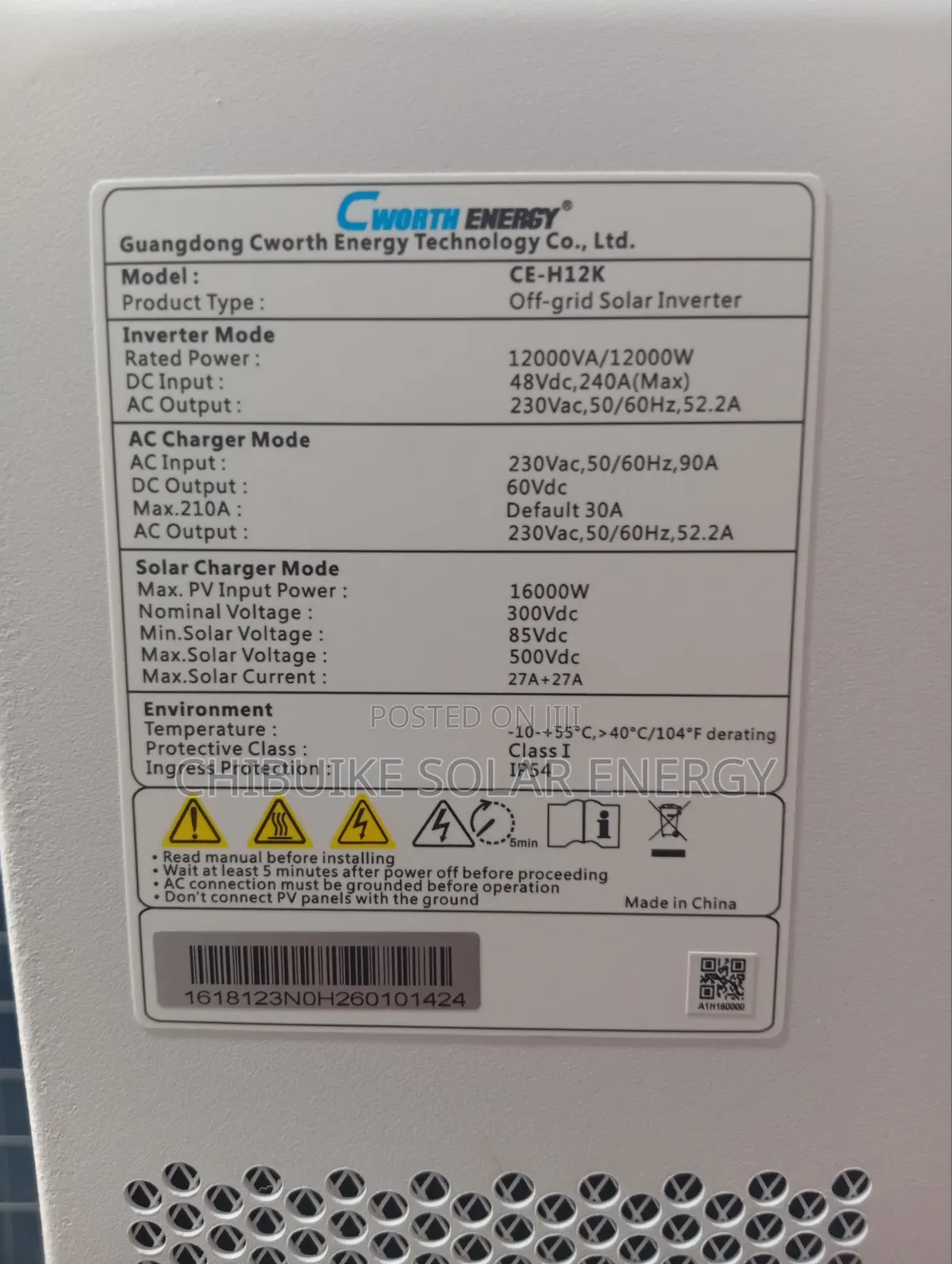 C Worth Energy Solar Inverter Hybrid 12kva/48v