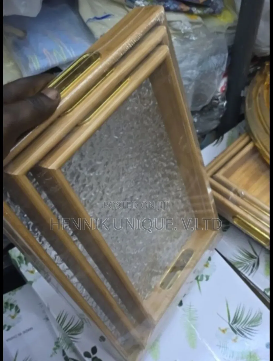 Designer Polished 3 in 1 Natural Bamboo Wooden Serving Tray