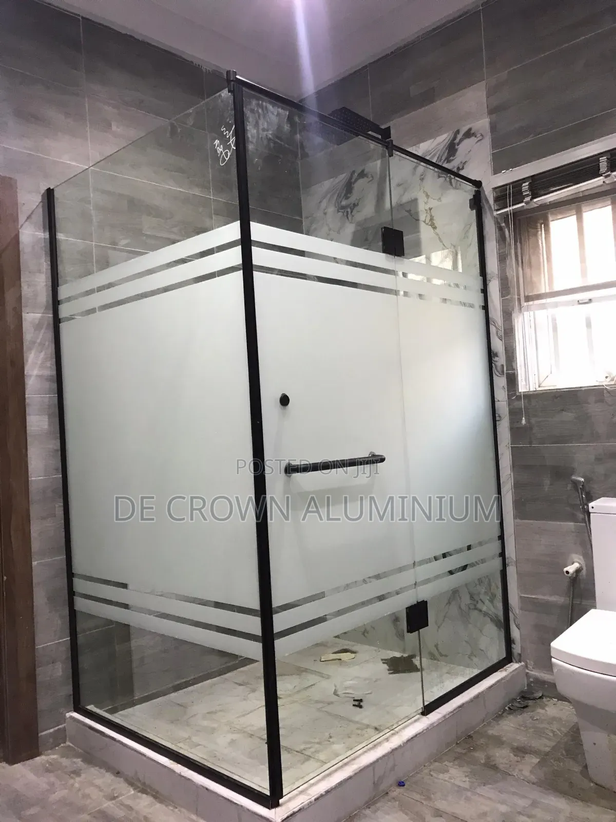 10mm Half Frosted Tempered Shower Glass With Black Accessories