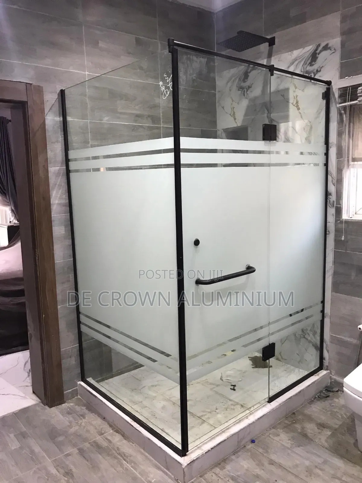 10mm Half Frosted Tempered Shower Glass With Black Accessories