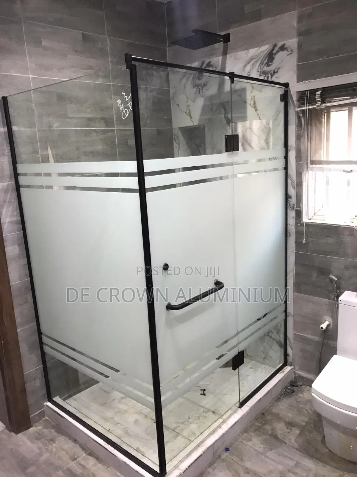10mm Half Frosted Tempered Shower Glass With Black Accessories