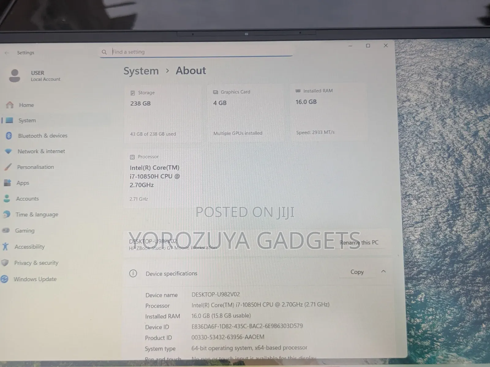 Laptop HP Zbook Studio G7 16GB Nvidia SSD 256GB
