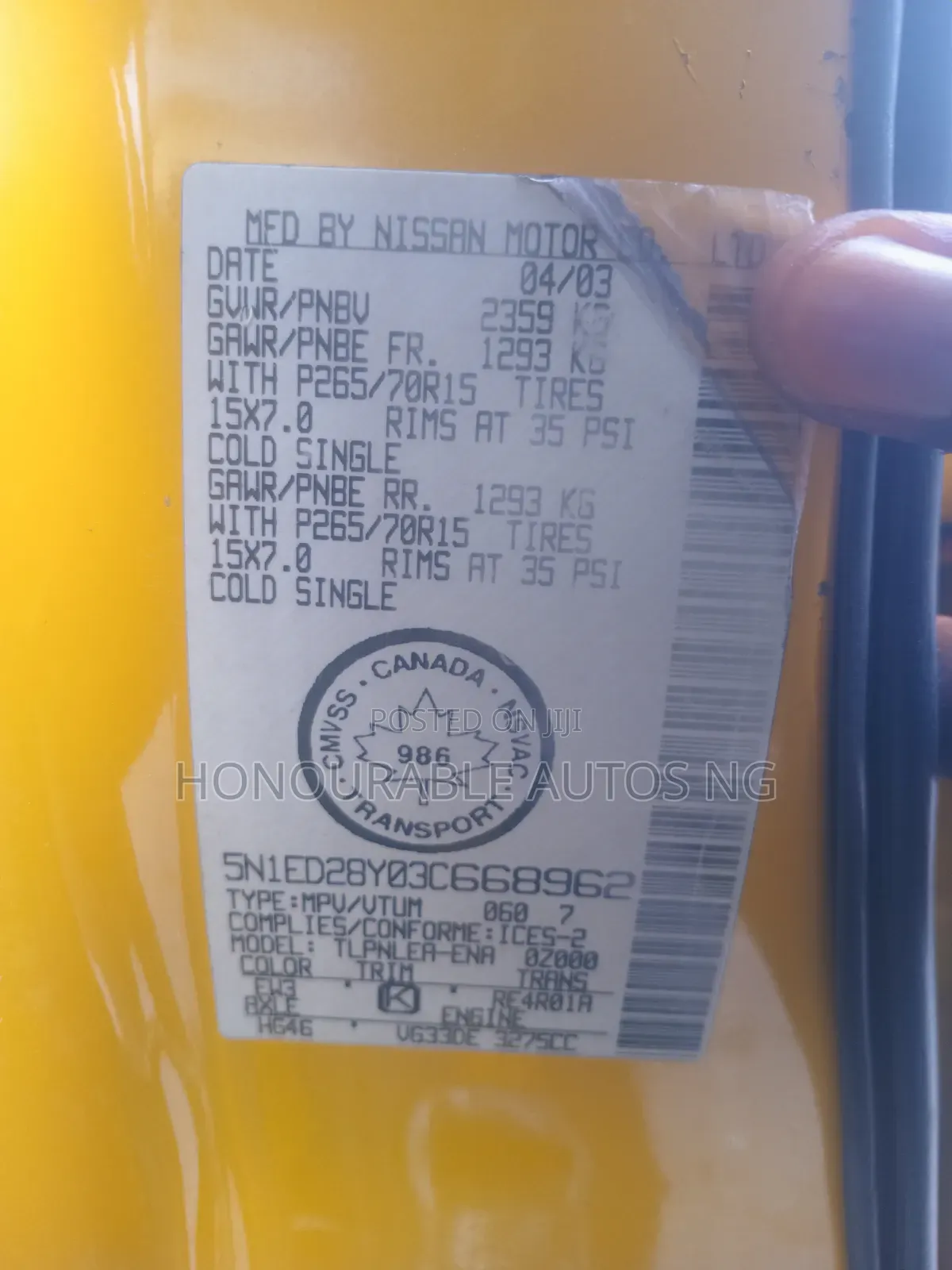 Nissan Xterra Automatic 2004 Yellow