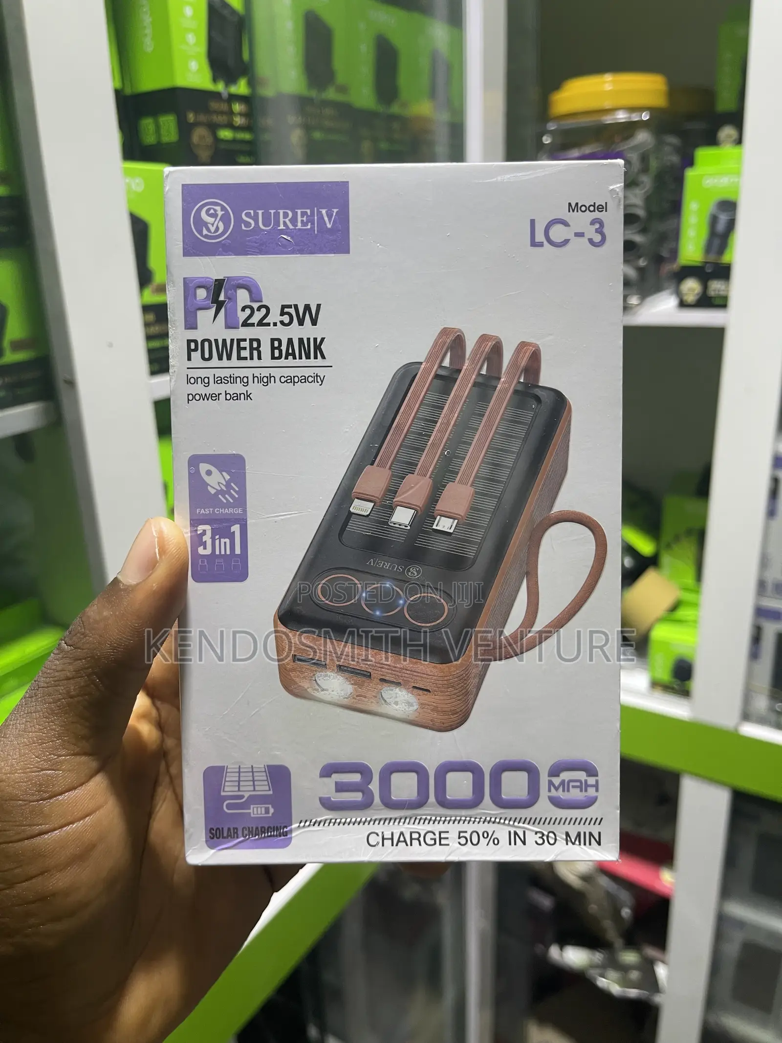 Surev Lc-3 30000mah Solar Charging Powerbank–22.5w Fast Charge,3-in-1