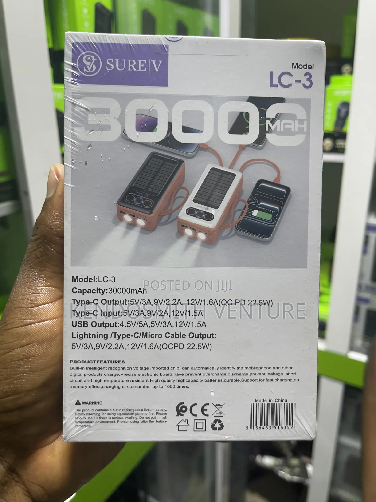 Surev Lc-3 30000mah Solar Charging Powerbank–22.5w Fast Charge,3-in-1