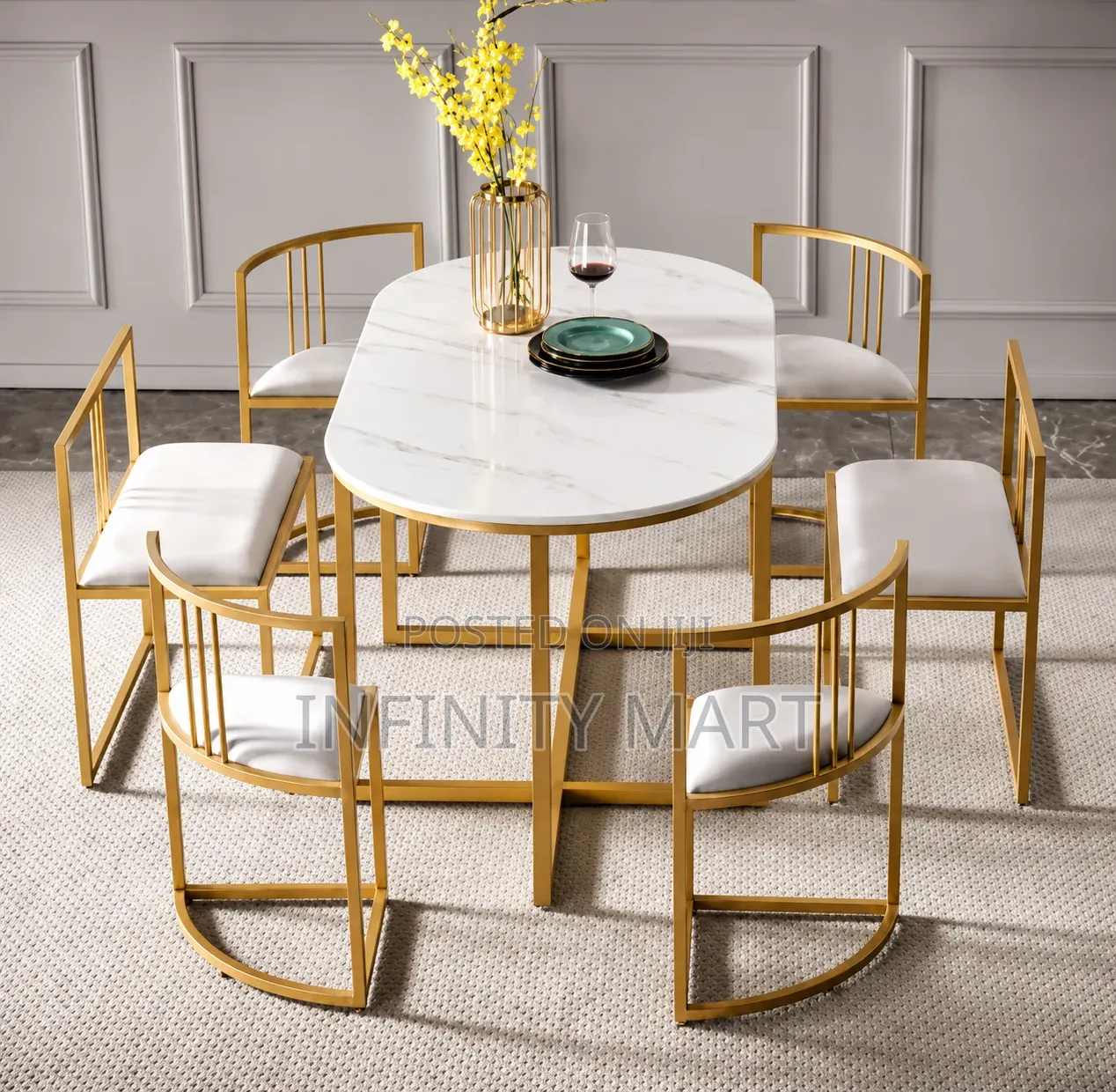 Plush 6 Six Seater Marble Dining Set