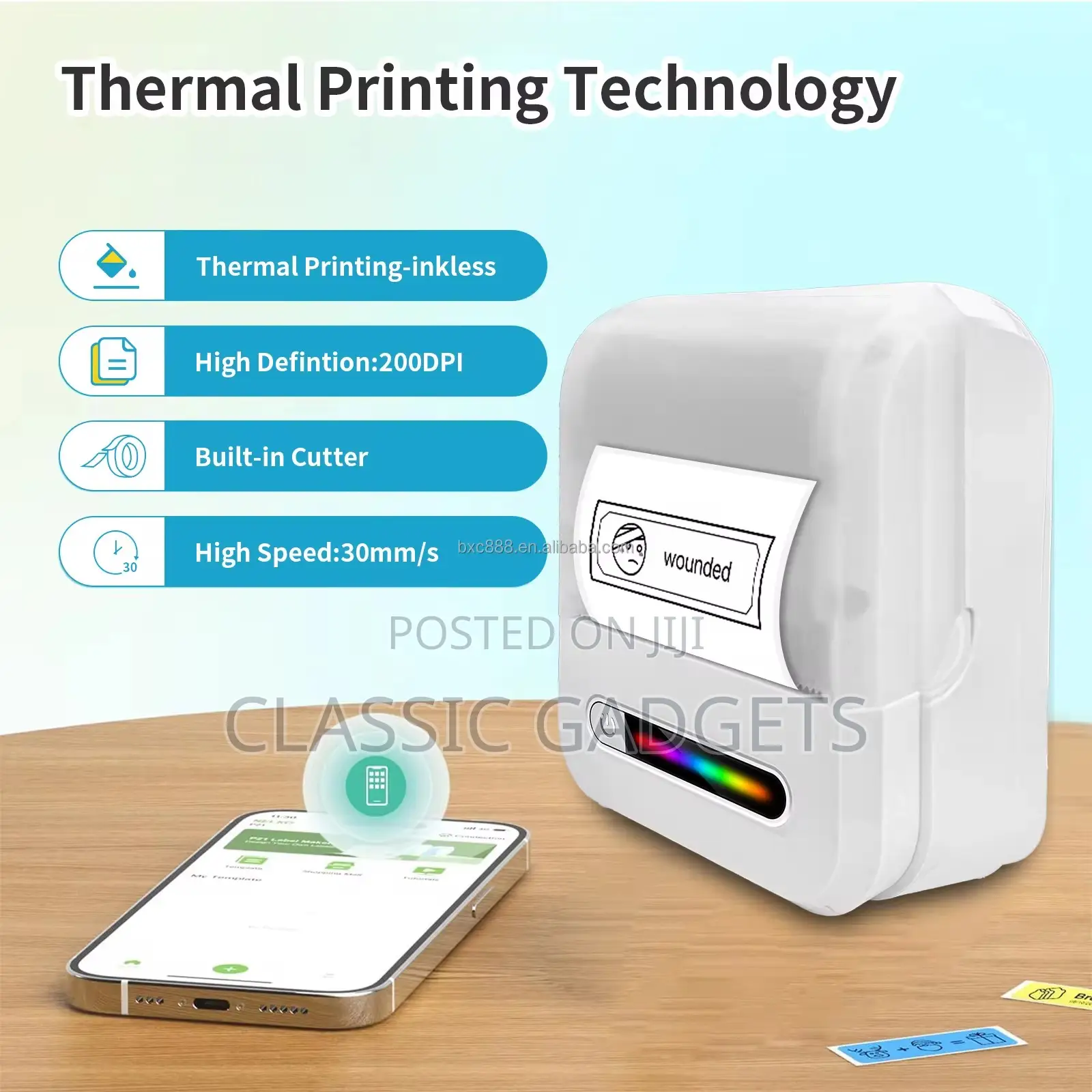 U1 200dpi Mini Portable Inkless Thermal Label Printer for Office Home