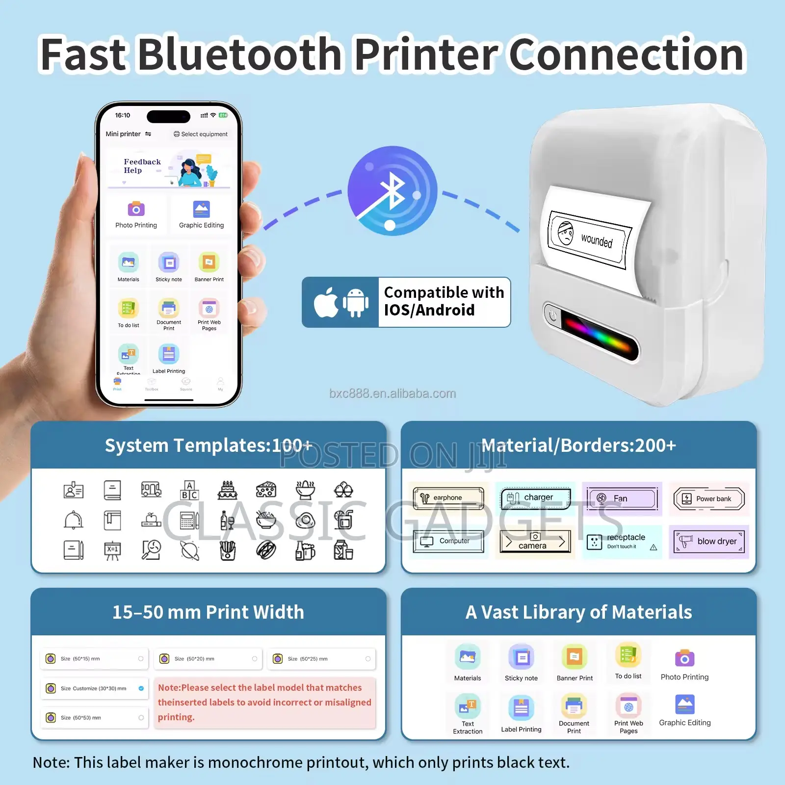 U1 200dpi Mini Portable Inkless Thermal Label Printer for Office Home