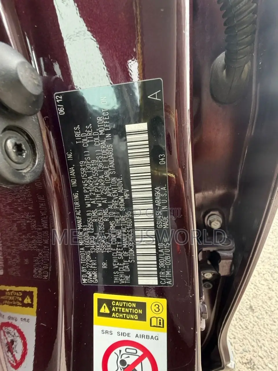 Toyota Highlander Limited 2012 Burgundy