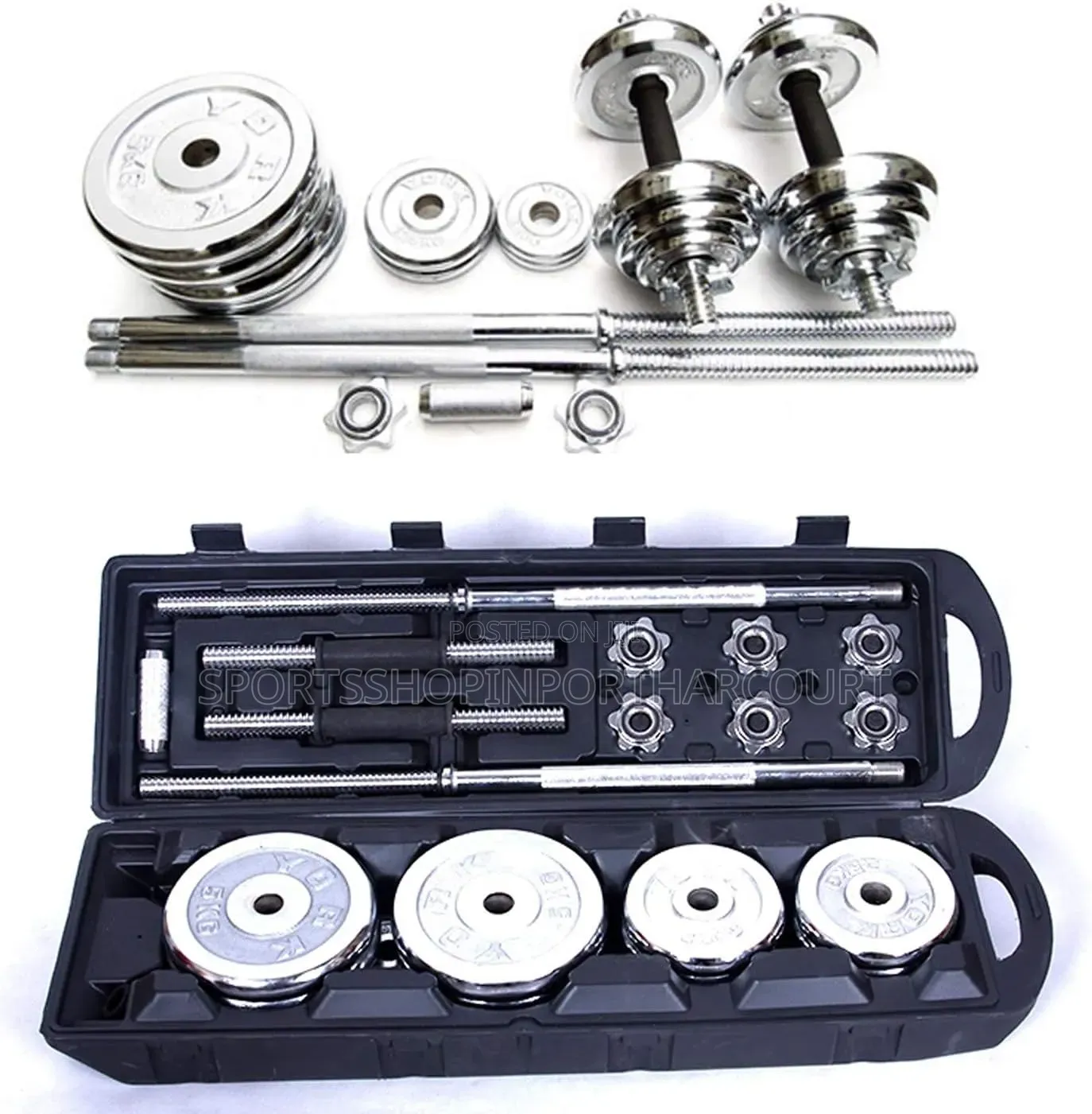 50kg Chrome Barbell/Dumbell Set