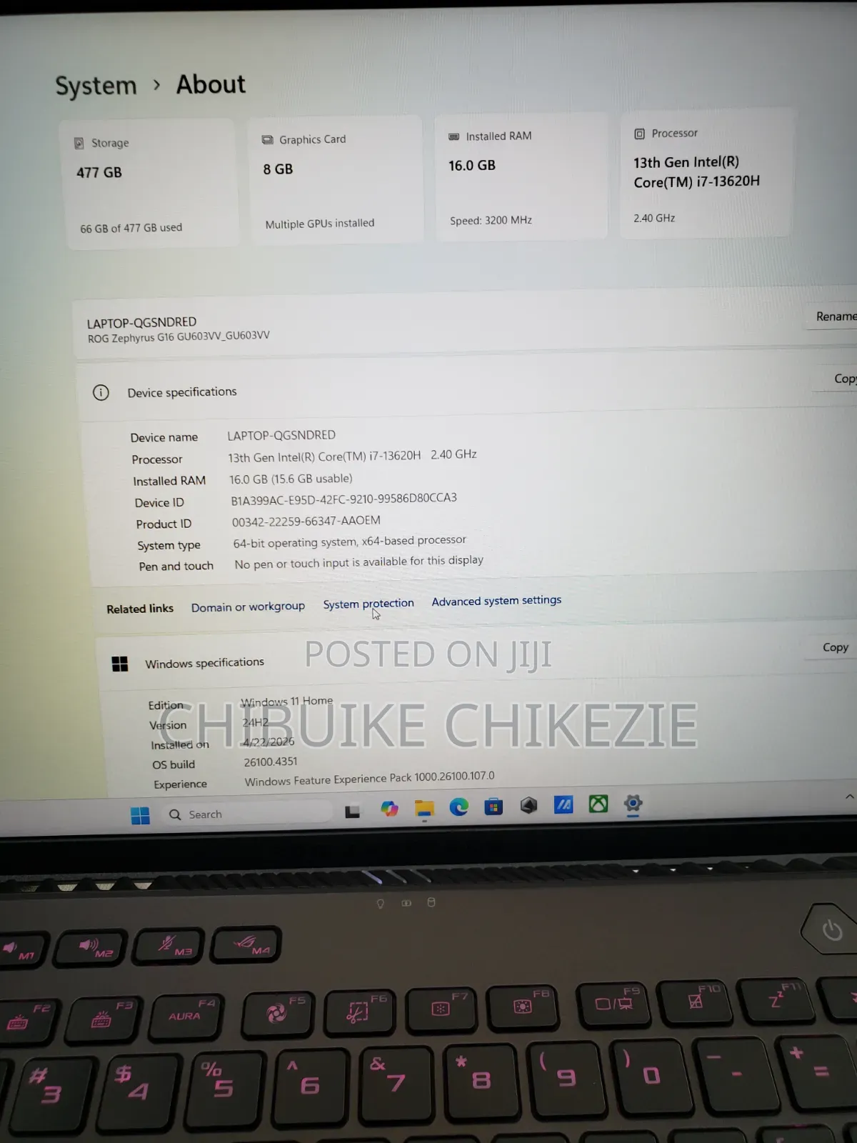 Laptop Asus ROG Zephyrus G16 16GB Intel Core i7 SSD 512GB