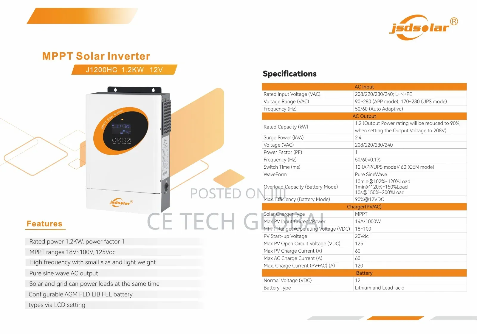 1.2kva 12v JSD Solar Inverter