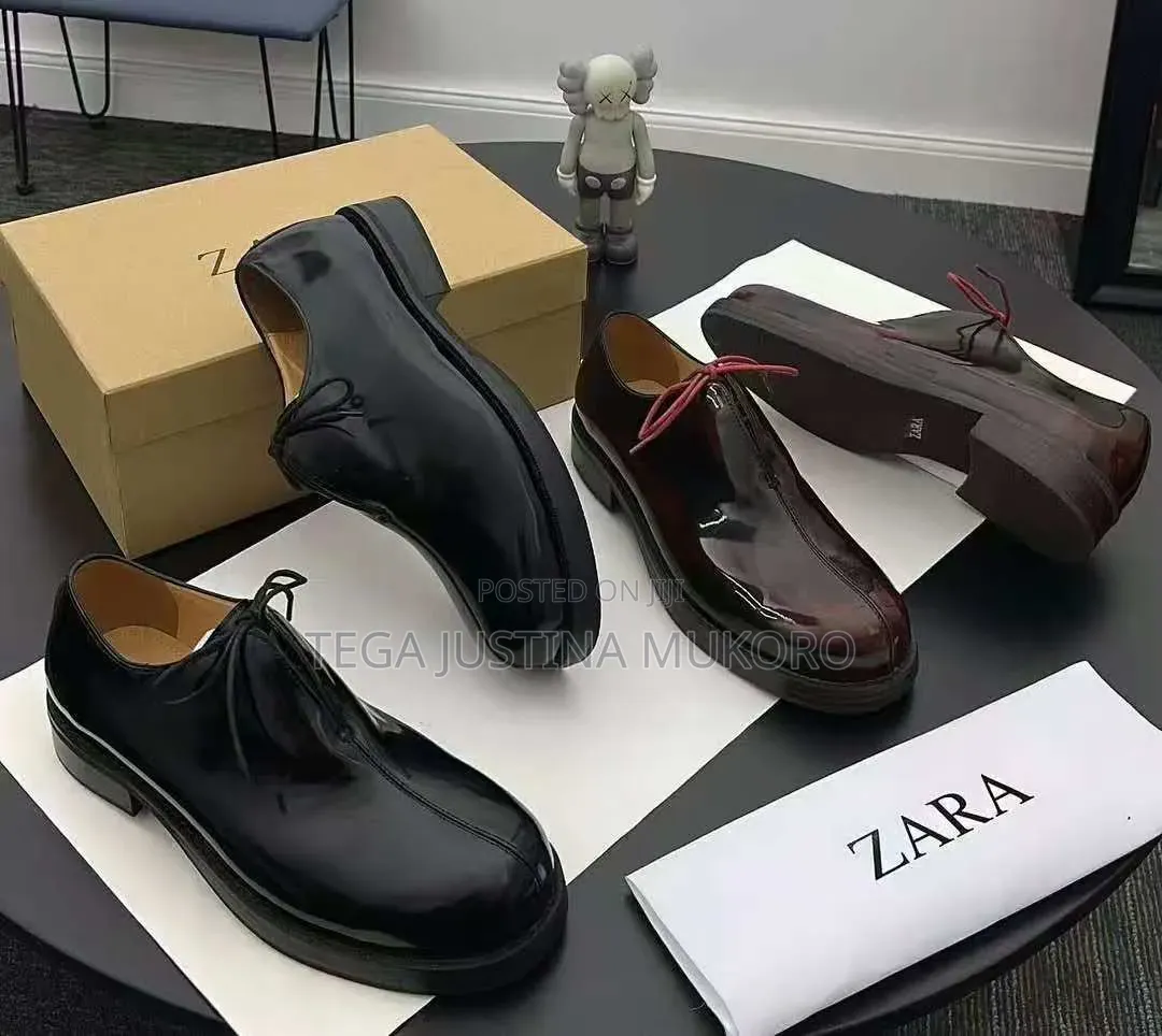 High Quality Zara Men's Glossy Leather Lace Up Flat Shoes