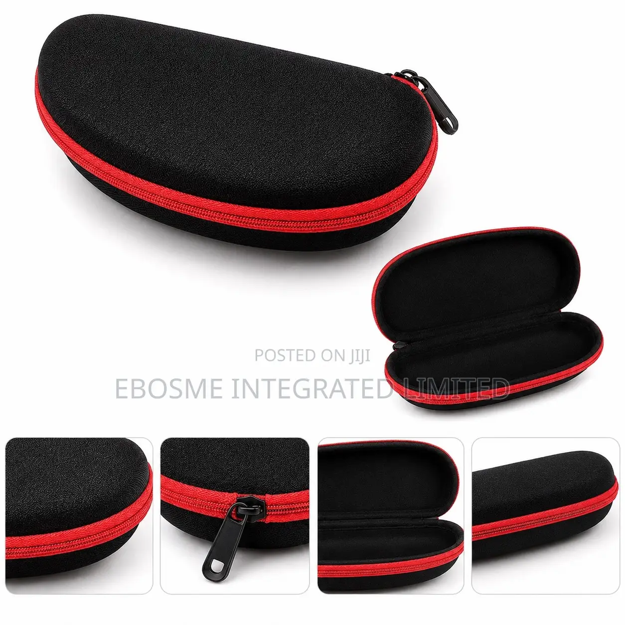 Premium Hard Shell Glasses Case – Black Red Zipper