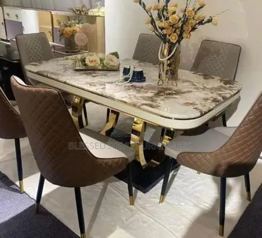 Gold Marble Dining Table With 6 Chairs