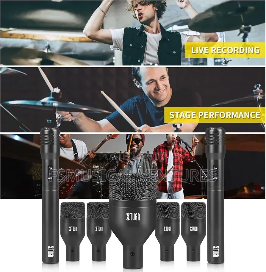 Xtuga Di7 7-Piece Drum Microphone Kit – No XLR Cable Needed for Stage