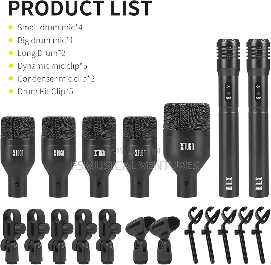Xtuga Di7 7-Piece Drum Microphone Kit – No XLR Cable Needed for Stage