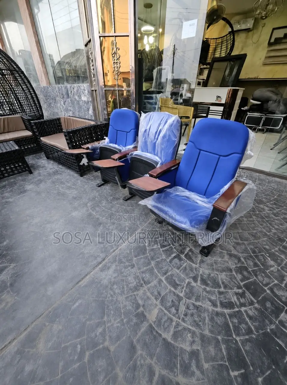 Modern Blue Auditorium Chair With Writing Pad