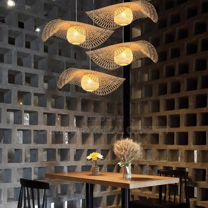 Japanese Wabi Sabi Led Pendant Lights Bamboo Rattan Lustre Suspension