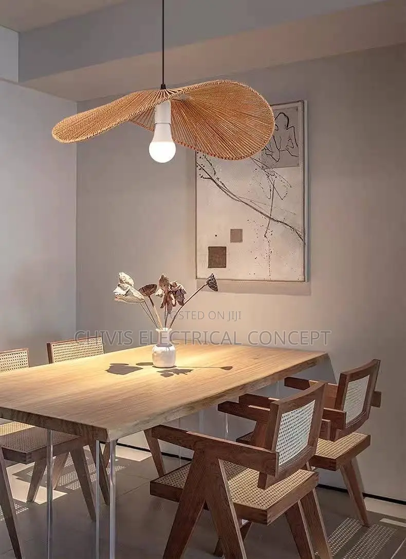 Japanese Wabi Sabi Led Pendant Lights Bamboo Rattan Lustre Suspension