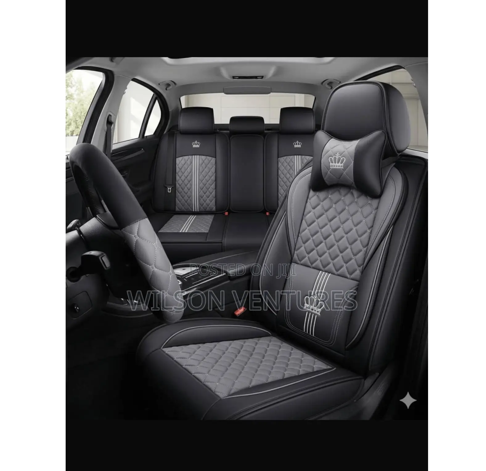 Universal 5 Seater Leather Car Seat Gray Black