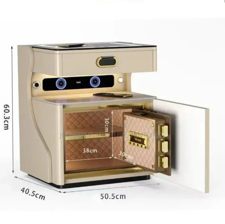 Fireproof Side Drawer With Wireless Charger and Bluetooth Speaker.