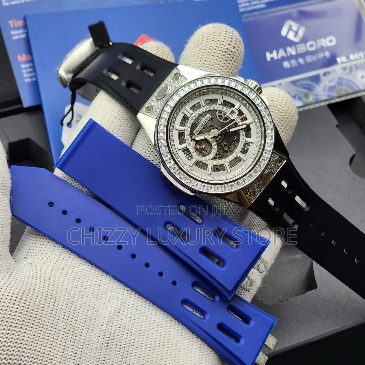 Hanboro Authentic Quality Luxury Men Iced Face Wristwatch