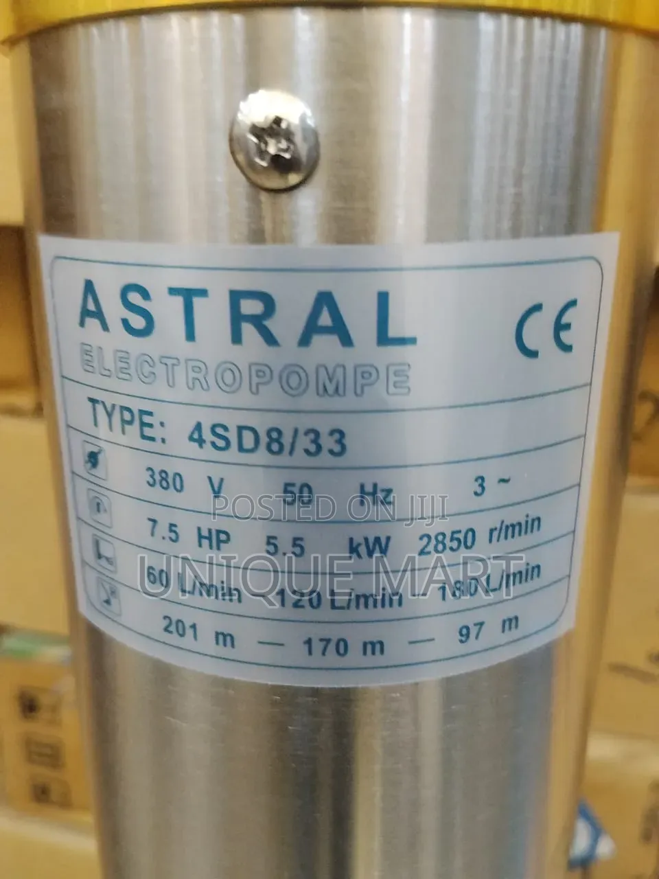 7.5hp Astral Submersible Water Pump. 100% Copper Coil