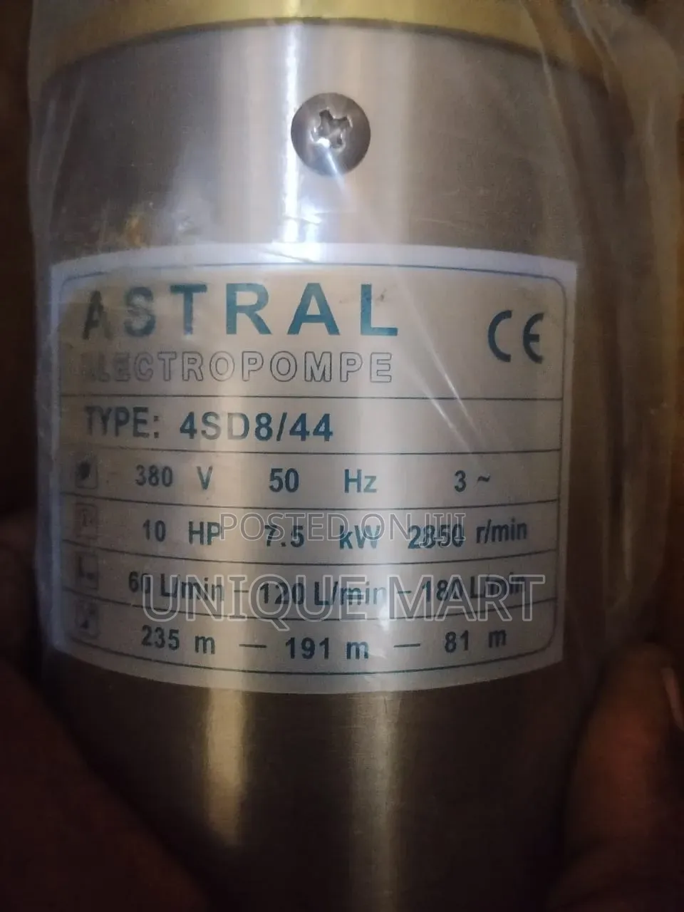 10hp Astral Industrial Submersible Water Pump. 100% Copper Coil